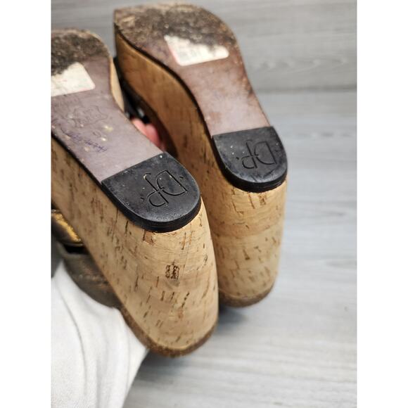 Donald J Pliner  Mule Sandals Bronze Brown Cork Heel Size 9.5 Womens Bethia - Picture 5 of 10